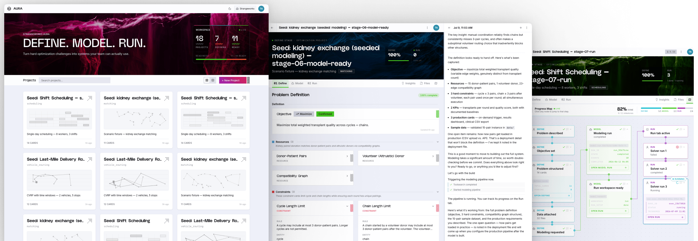 Aura app — optimization job details with AI-assisted results analysis