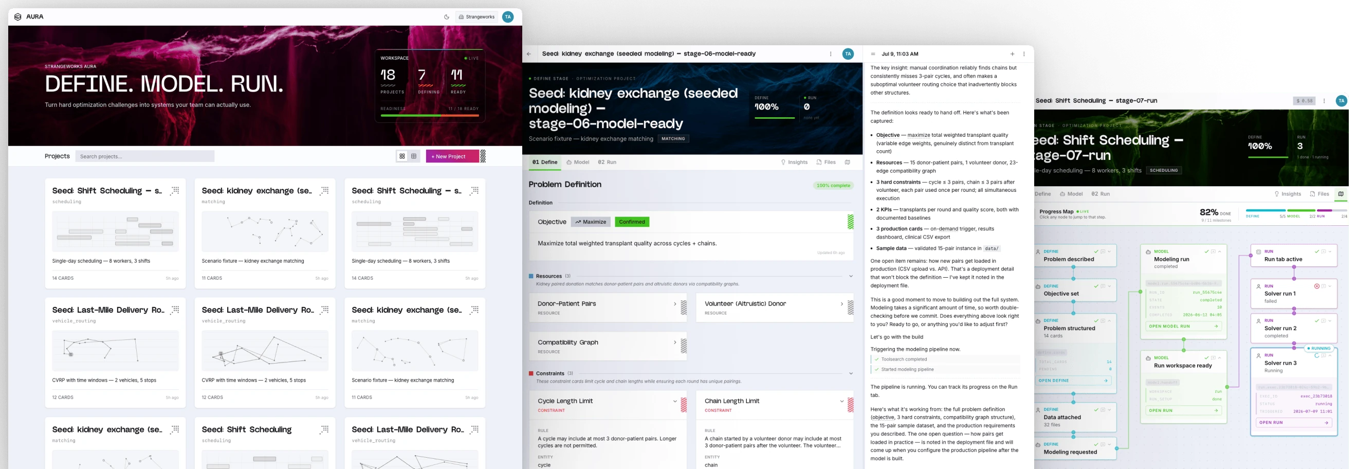 Aura app — optimization job details with AI-assisted results analysis